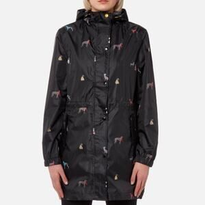 NEW JOULES Golightly Printed Packable Waterproof Coat in Rainbow Dogs NWT Navy